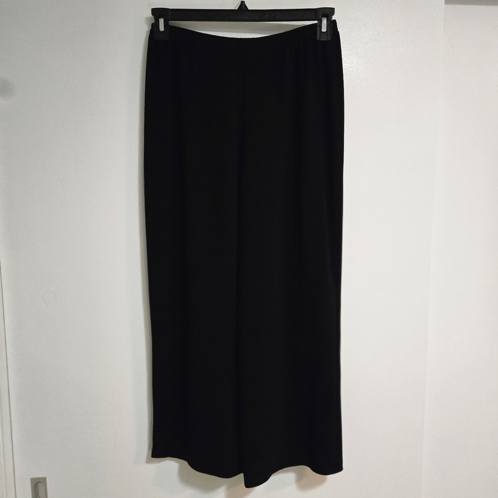 Tom and Linda Platt Size 8 Black Crepe Pull On Wide Leg Dress Crop Pants 28x24